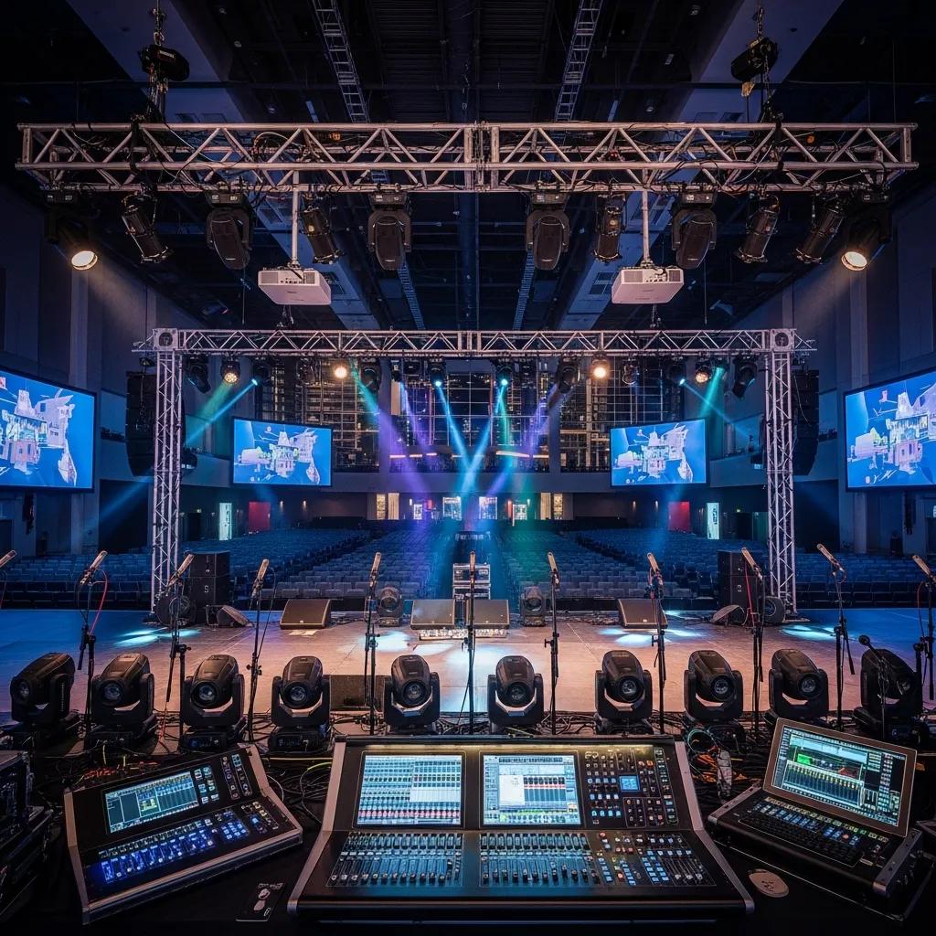 Audio-visual and lighting equipment setup for events in Austin