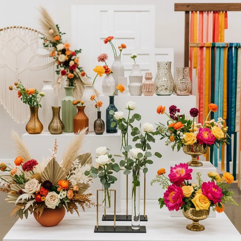 Assortment of rental centerpieces and vases available in Austin