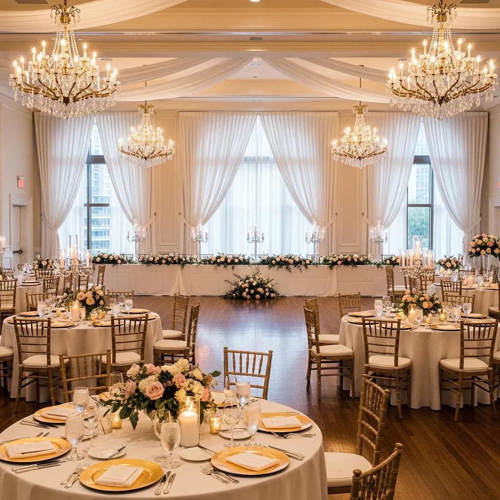 Elegant indoor wedding venue in Austin with sophisticated decor and arrangements